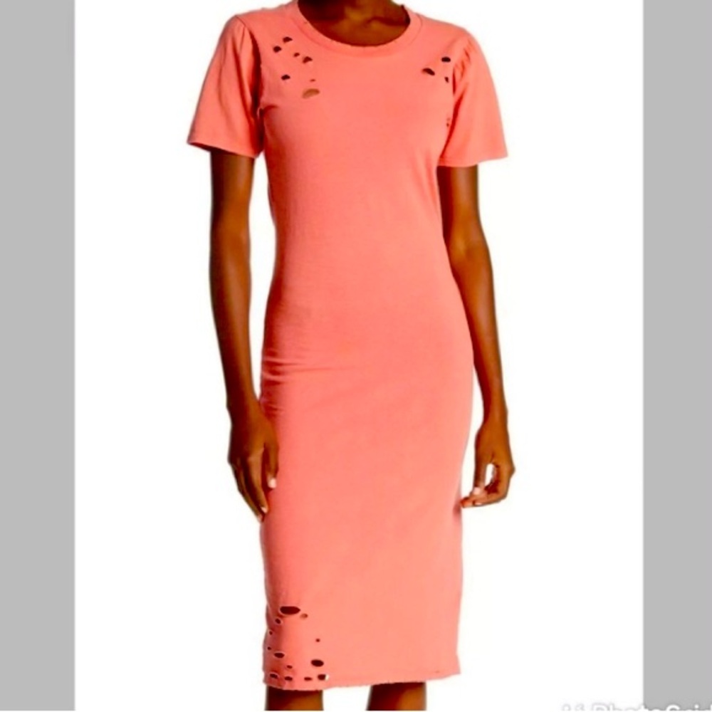 NWOT Abound Distressed Coral Midi Tee Shirt Dress